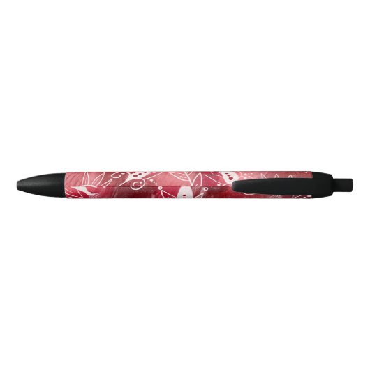 Red Floral Pattern Zwarte Inkt Pen (Achterkant)