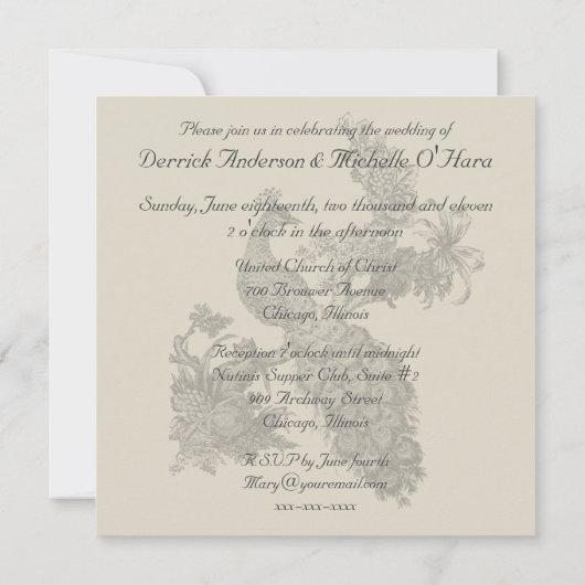 Red Floral Peacock Wedding Invitation Kaart (Achterkant)