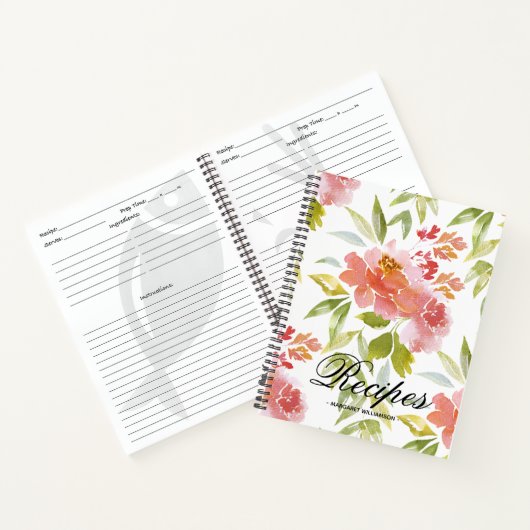 Red Floral Personalized Recipe Notitieboek (Binnen)