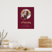 Red Floral Photo Memorial Funeral Welcome Sign Poster (Keuken)