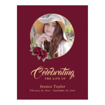 Red Floral Photo Memorial Funeral Welcome Sign