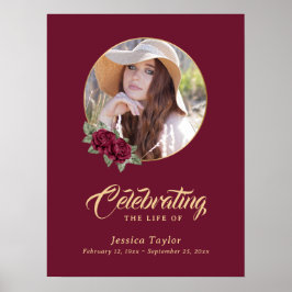 Red Floral Photo Memorial Funeral Welcome Sign Poster