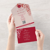 Red Floral Photo Wedding All In One Uitnodiging (Afscheurbaar)