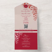 Red Floral Photo Wedding All In One Uitnodiging (Binnen)