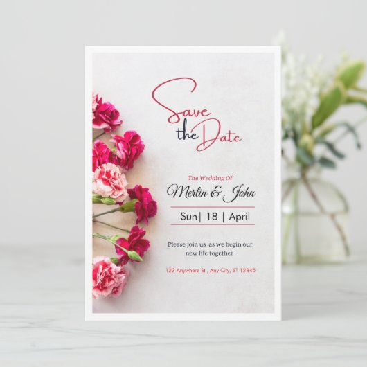 Red Floral Photo Wedding Save the Date Poster (Staand voorkant)