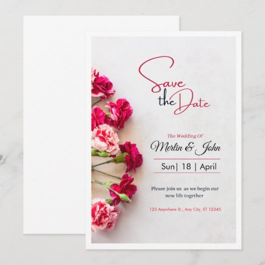 Red Floral Photo Wedding Save the Date Poster (Voorkant / Achterkant)