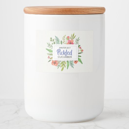 Red Floral Pickled Cummber Voedselcontainer Etiket (Voorkant)