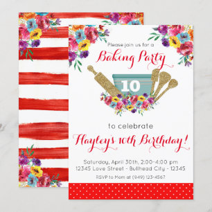 Red Floral Pioneer Baking Party Girl's Birthday Kaart