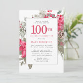 Red Floral Poinsettia 100e verjaardag van de feest Kaart (Staand voorkant)