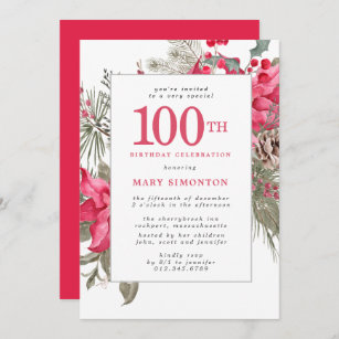 Red Floral Poinsettia 100e verjaardag van de feest Kaart