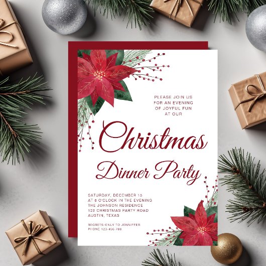 Red Floral Poinsettia kerstfeest Kaart