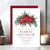 Red Floral Poinsettia Kerstmis Open House Kaart