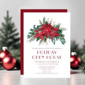 Red Floral Poinsettia Kerstmis Open House Kaart