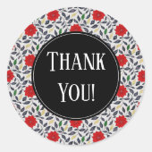 Red Floral Poppy Pattern Dank je Ronde Sticker (Voorkant)
