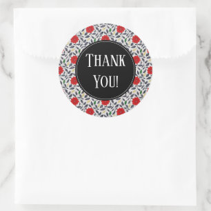 Red  Floral Poppy Pattern Dank je Ronde Sticker