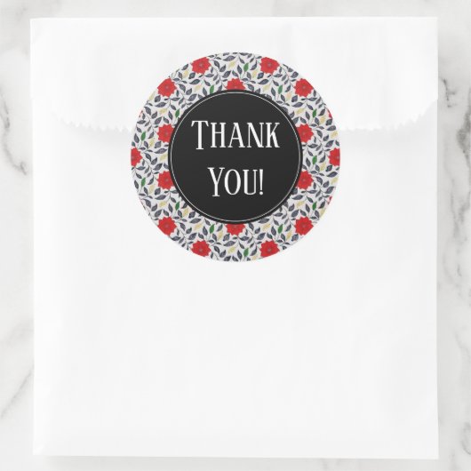 Red Floral Poppy Pattern Dank je Ronde Sticker (Tas)