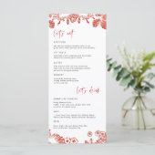 Red Floral Portugal Keramisch | Bruiloft Menu (Staand voorkant)