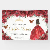 Red Floral Princess Gold Quinceañera Achtergrond Spandoek (Horizontaal)