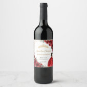 Red Floral Princess Gold Quinceañera Birthday Wijn Etiket (Voorkant)