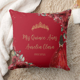 Red Floral Princess Gold Quinceañera Keepslag Kussen