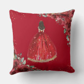 Red Floral Princess Gold Quinceañera Keepslag Kussen (Achterkant)