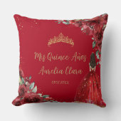Red Floral Princess Gold Quinceañera Keepslag Kussen (Voorkant)