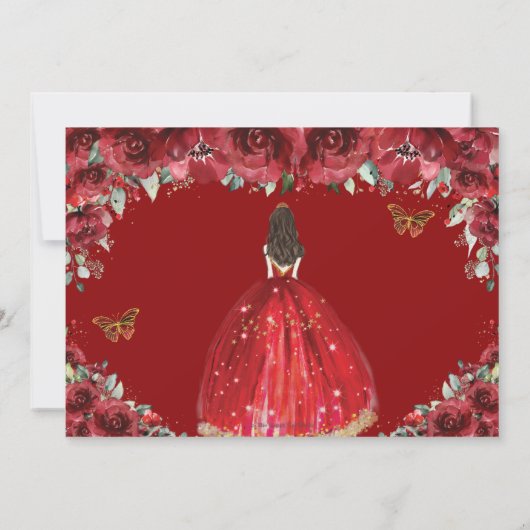 Red Floral Princess Gold Quinceañera Save the Date (Achterkant)