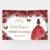 Red Floral Princess Gold Sweet Sixteen 16 achtergr Spandoek (Horizontaal)