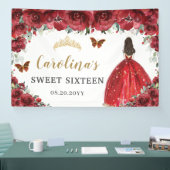 Red Floral Princess Gold Sweet Sixteen 16 achtergr Spandoek (Beurs)