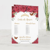 Red Floral Princess Quinceañera Orde van evenement Programma (Achterkant)