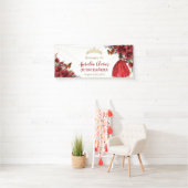 Red Floral Princess Quinceañera Welkomstachtergron Spandoek (Insitu)
