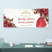 Red Floral Princess Quinceañera Welkomstachtergron Spandoek (Beurs)