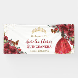 Red Floral Princess Quinceañera Welkomstachtergron Spandoek