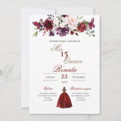 Red Floral Quinceañera Invitation Spanish  Kaart (Voorkant)