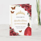 Red Floral Quinceanera Princess Padrinos Events Programma (Voorkant)