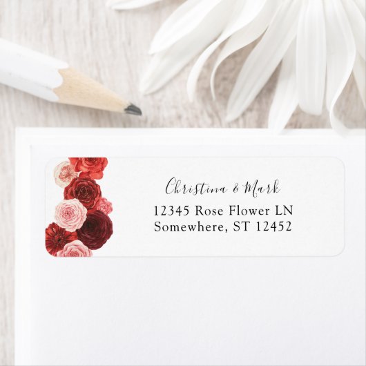 Red Floral Return-adreslabel Etiket (Insitu)