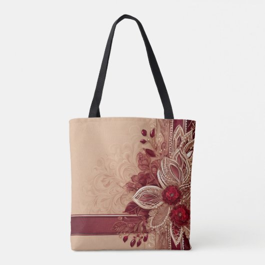 Red Floral Ribbon I art Tote Bag (Achterkant)