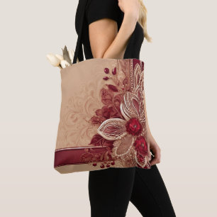 Red Floral Ribbon I art Tote Bag