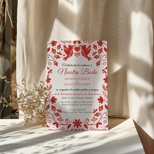 Red Floral Romantic Aesthetic Spanish Wedding Kaart