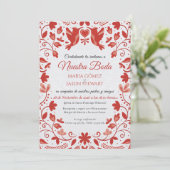 Red Floral Romantic Aesthetic Spanish Wedding Kaart (Staand voorkant)