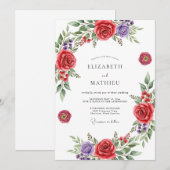 Red Floral Romantic Wedding Kaart (Voorkant / Achterkant)