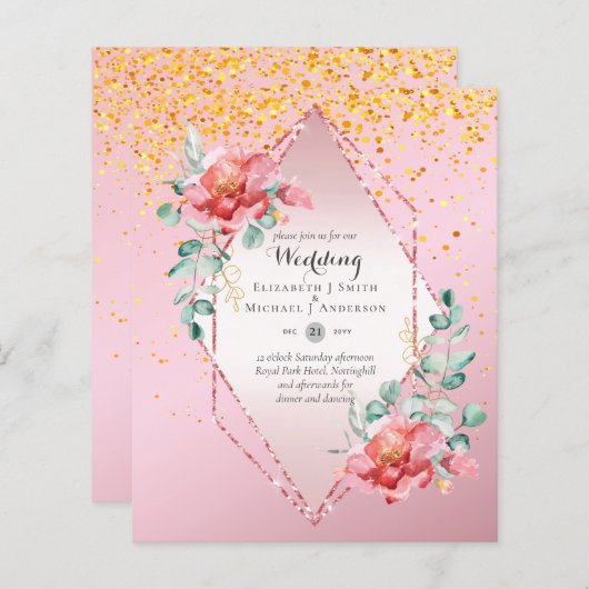 Red Floral roodbruin met lage begrotingGlitter Wed (Voorkant / Achterkant)