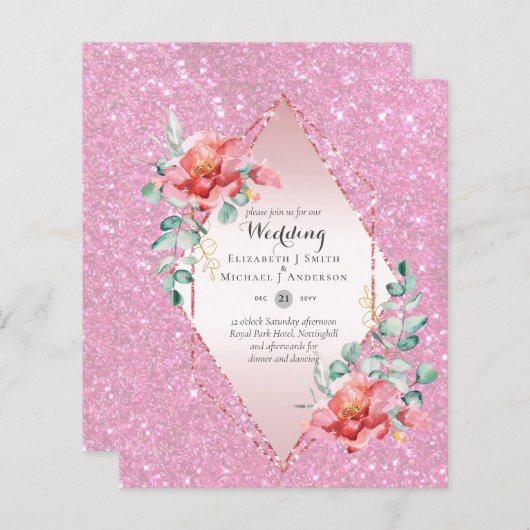 Red Floral roodbruin met lage begrotingGlitter Wed (Voorkant / Achterkant)