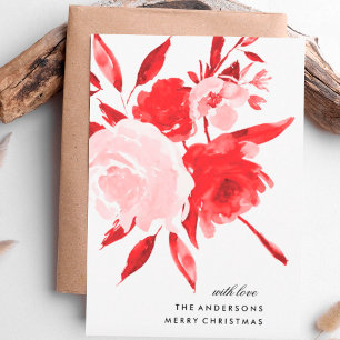 Red Floral Rozen kerstfeestdag geen fotokaart Feestdagenkaart
