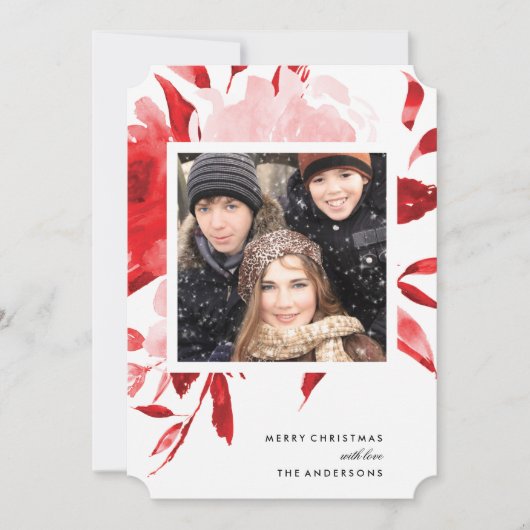 Red Floral Rozen kerstfeestdag Kaart (Voorkant)