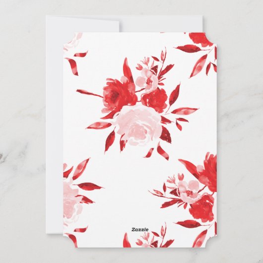 Red Floral Rozen kerstfeestdag Kaart (Achterkant)