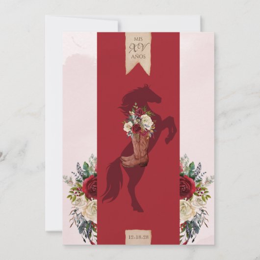 Red Floral Rustic Charro Spain Quinceanera Kaart (Achterkant)