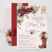 Red Floral Rustic Charro Spain Quinceanera Kaart (Voorkant / Achterkant)