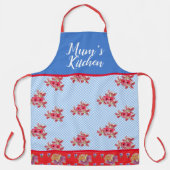 Red Floral Shabby Chic Blue Gingham Kitchen A Schort (Voorkant)