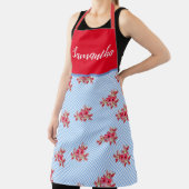 Red Floral Shabby Chic Blue Gingham Lily Kitchen Schort (Insitu)